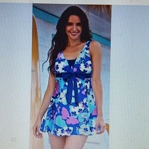 ECUPPER Women's One Piece Swim Dress Tummy Control Swimwear w Skirt Small